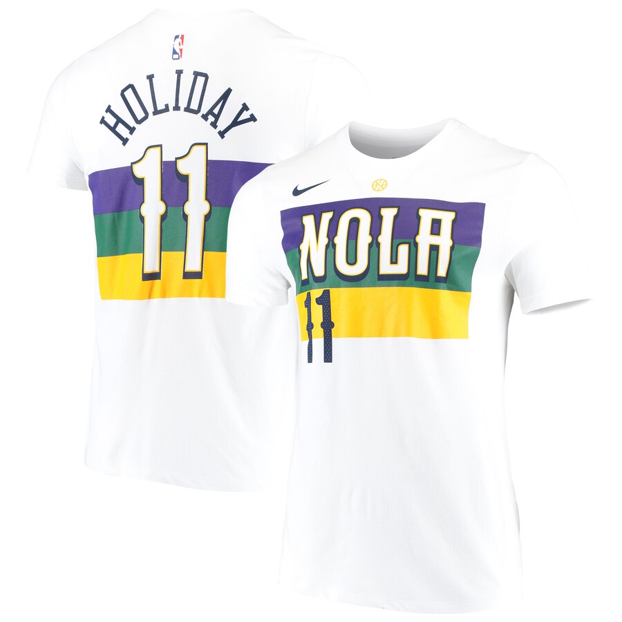 Men 2020 NBA Nike Jrue Holiday New Orleans Pelicans White 201920 City Edition Name  Number Performance TShirt